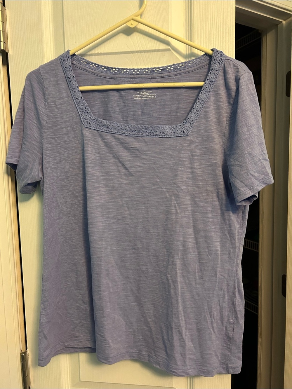 Talbots Lavender Square-Neck Short Sleeve Tee with Crochet Trim